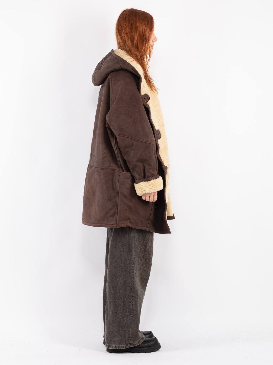 Vintage 80's Women Sheepskin Coat in Brown