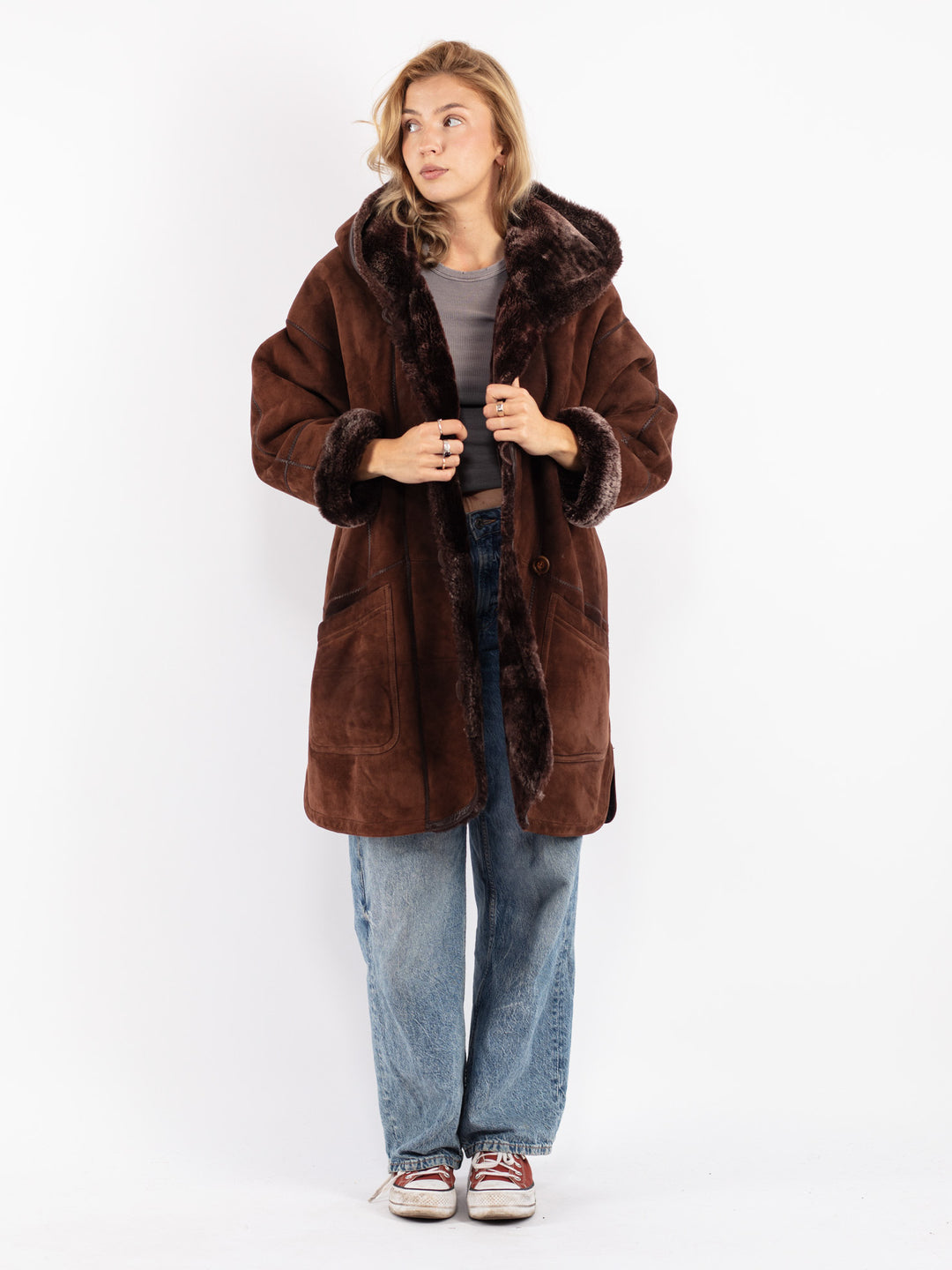 Vintage 80's Women Sheepskin Coat in Brown