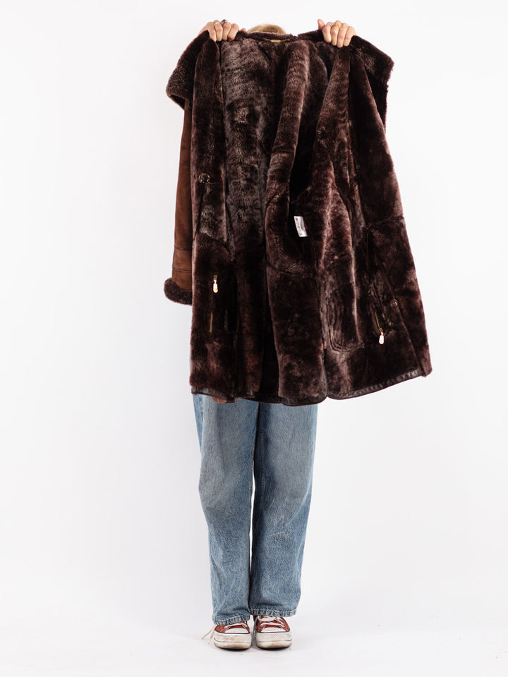 Vintage 80's Women Sheepskin Coat in Brown