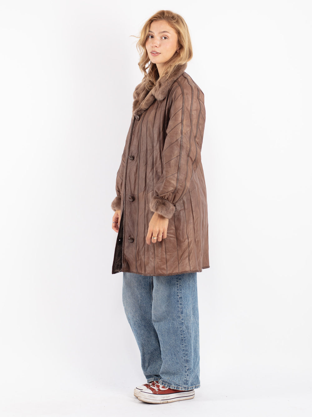 Vintage 80's Women Leather Coat in