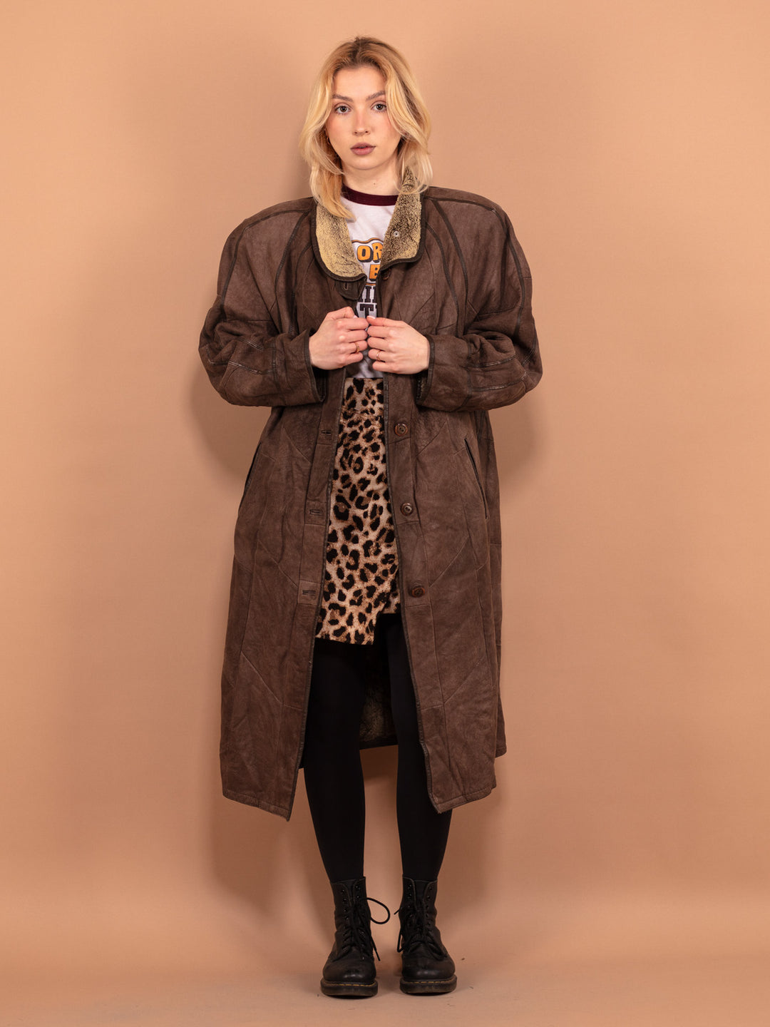 Vintage 80's Women Oversized Sheepskin Coat in Brown - NorthernGrip