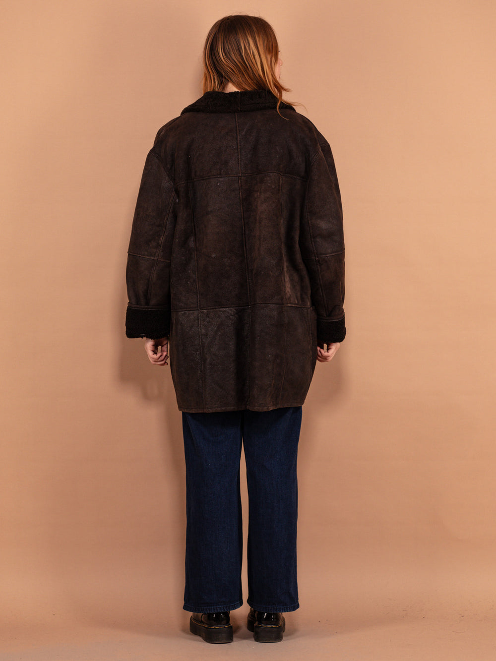 Vintage 80's Women Oversized Sheepskin Coat in Brown - NorthernGrip