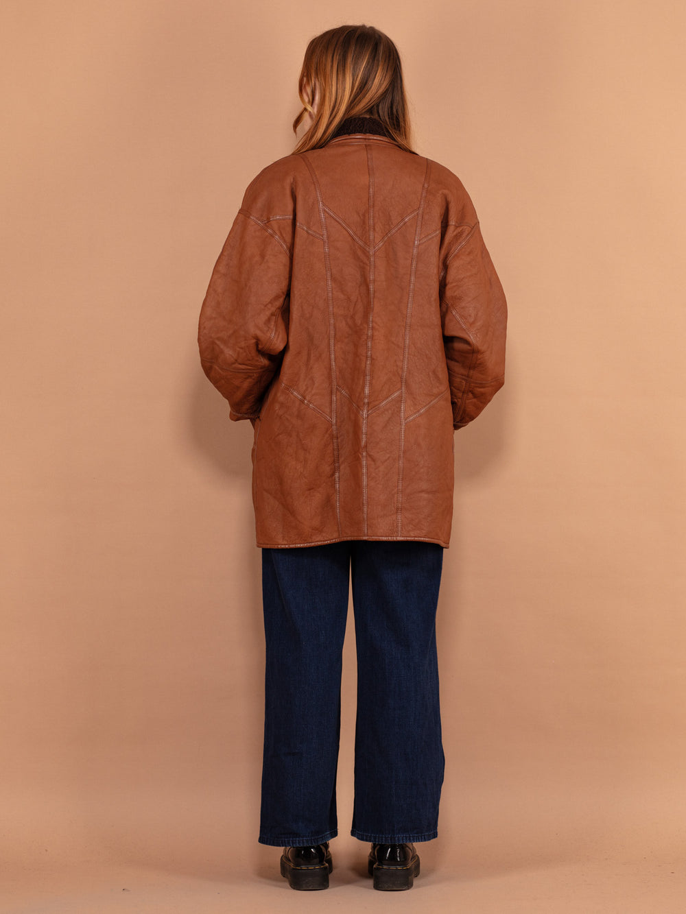 Vintage 80's Women Oversized Sheepskin Coat in Brown - NorthernGrip