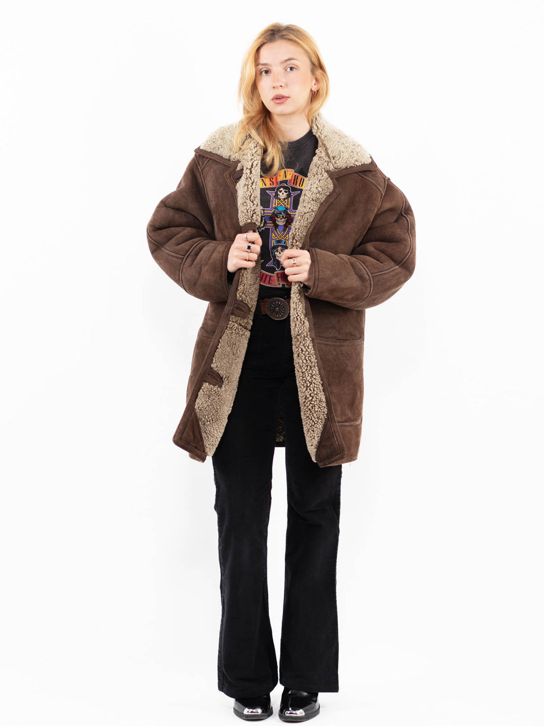 Vintage 80's Women Sheepskin Shearling Coat in BrownA1041