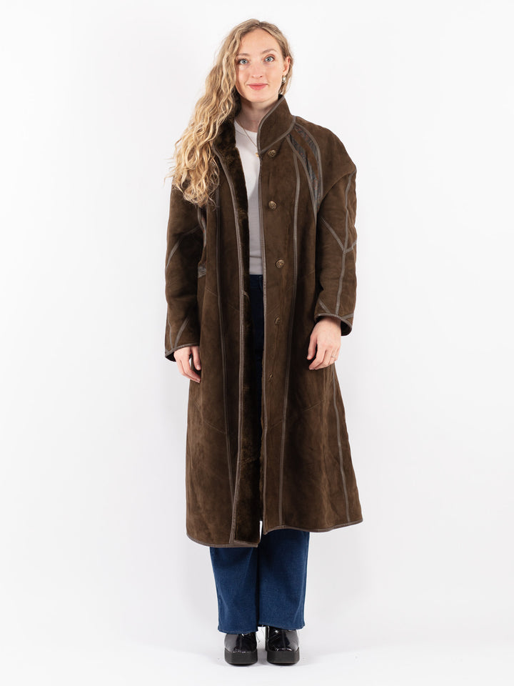 Vintage 80's Women Sheepskin Coat in Green