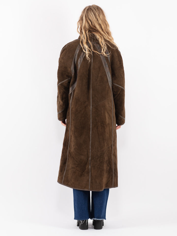 Vintage 80's Women Sheepskin Coat in Green