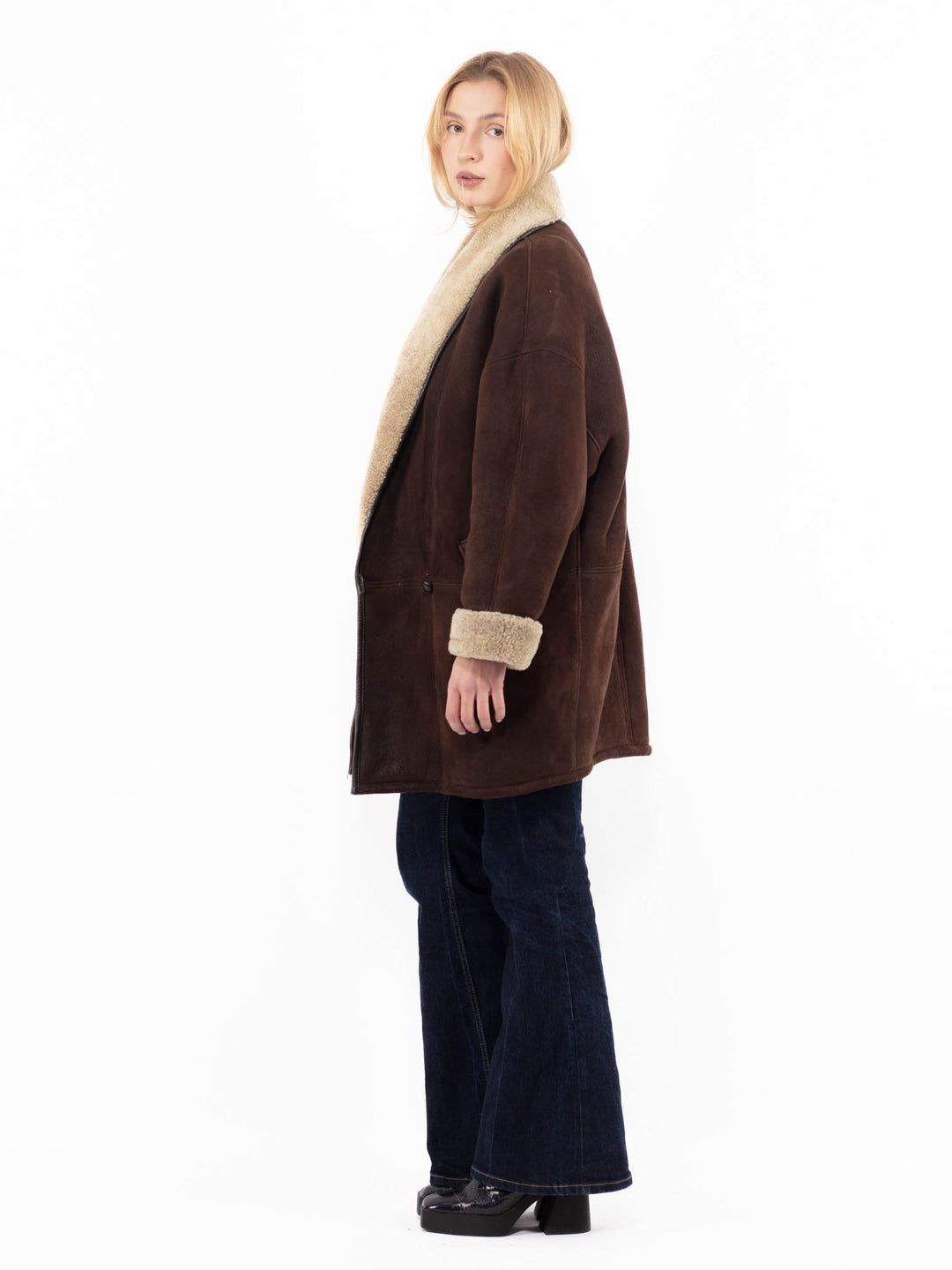 Vintage 80's Women Sheepskin Coat in BrownA1092