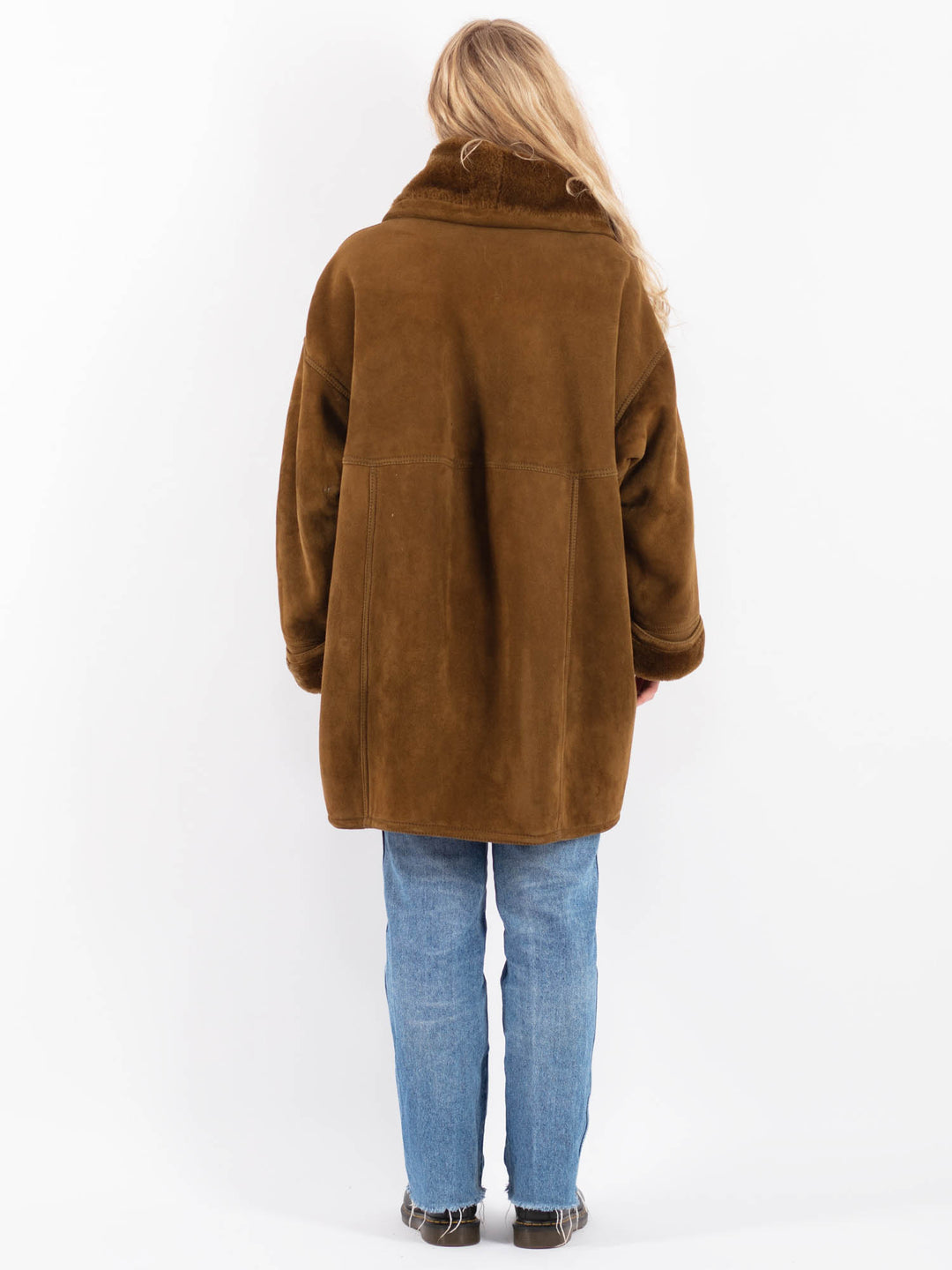 Vintage 80's Women Sheepskin Shearling Coat in BrownV9454