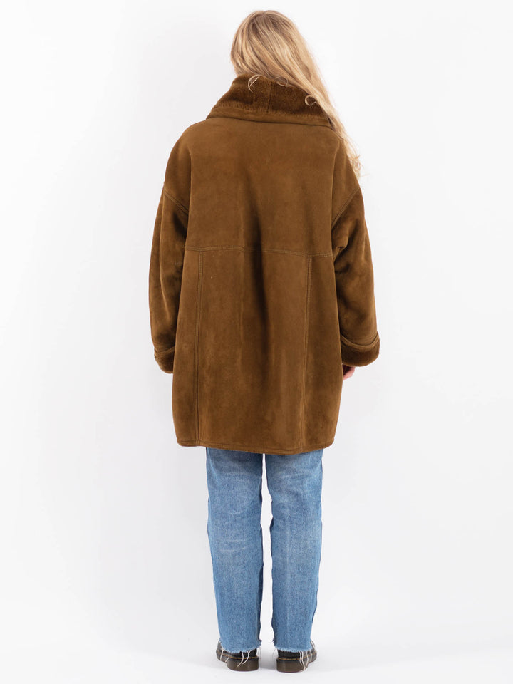Vintage 80's Women Sheepskin Shearling Coat in BrownV9454