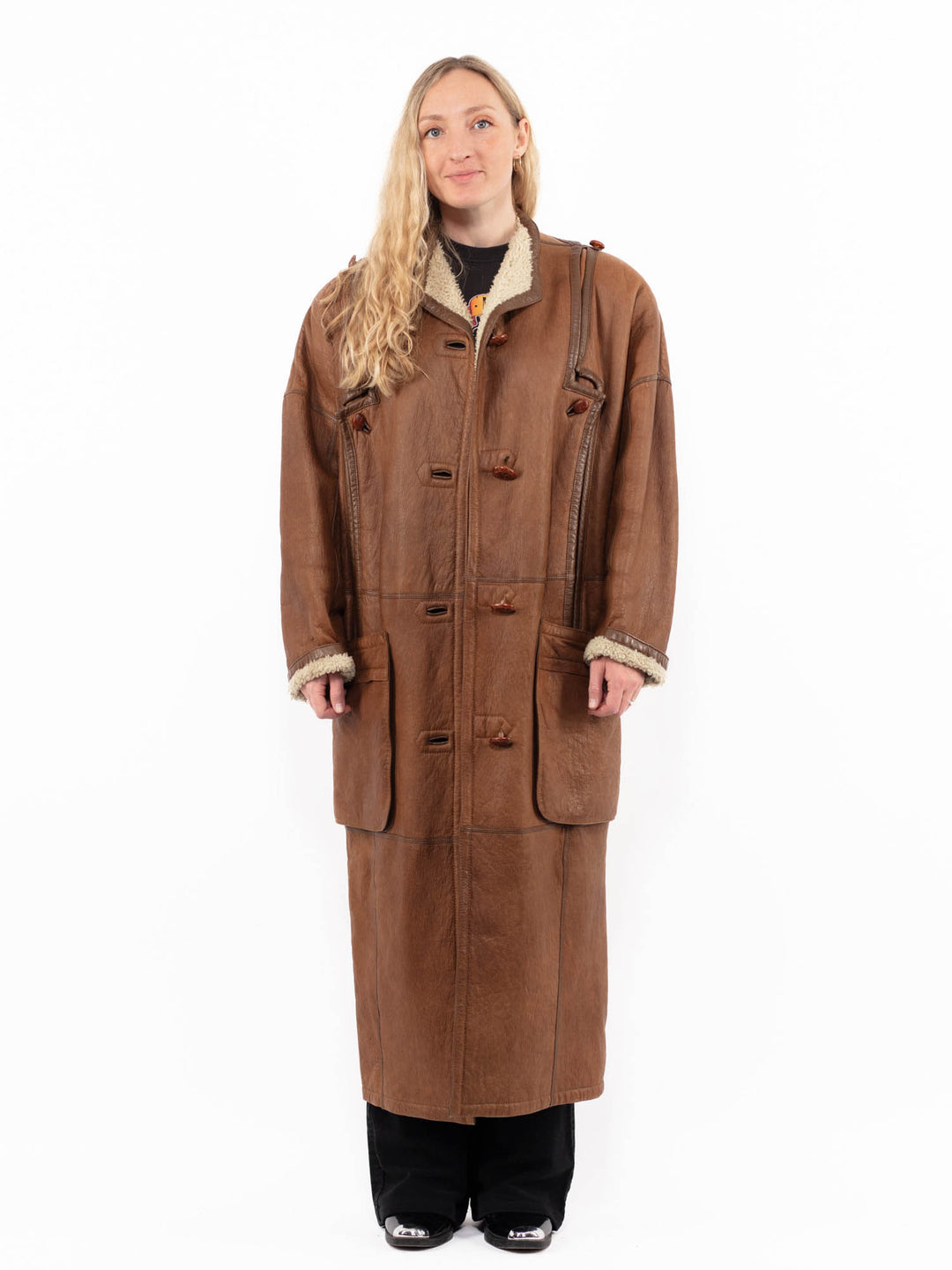 Vintage 80's Women Sheepskin Coat in BrownA0889