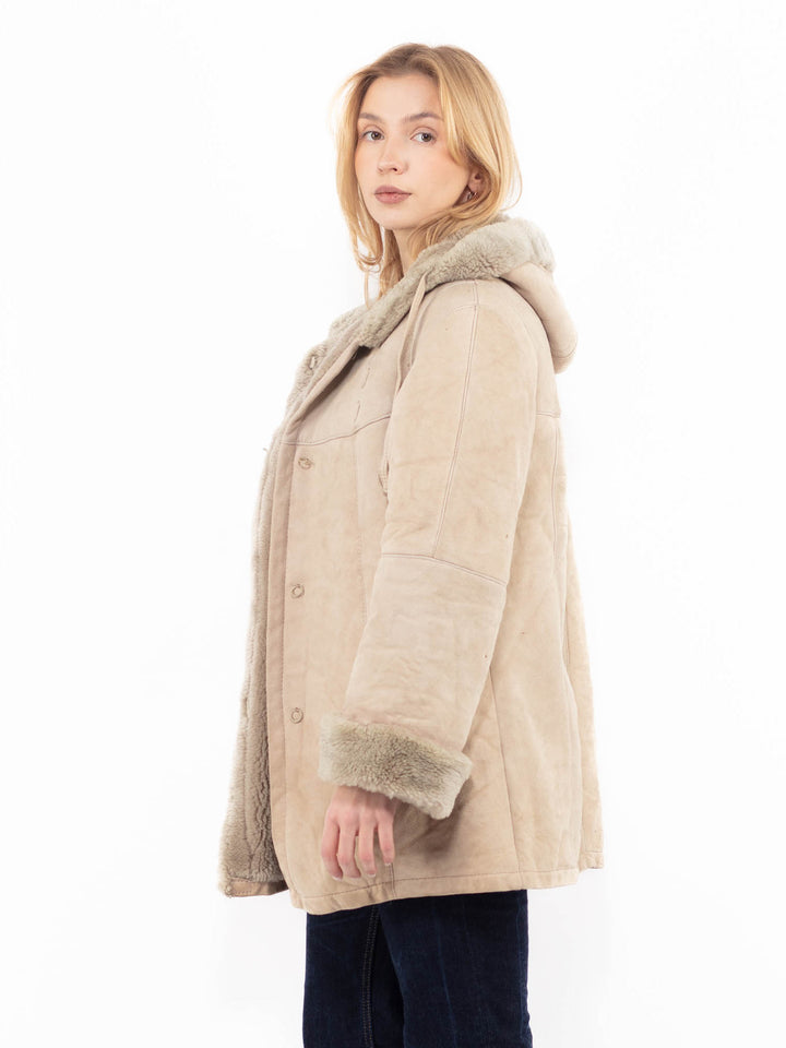 Vintage 80's Women Sheepskin Coat in BeigeA1102