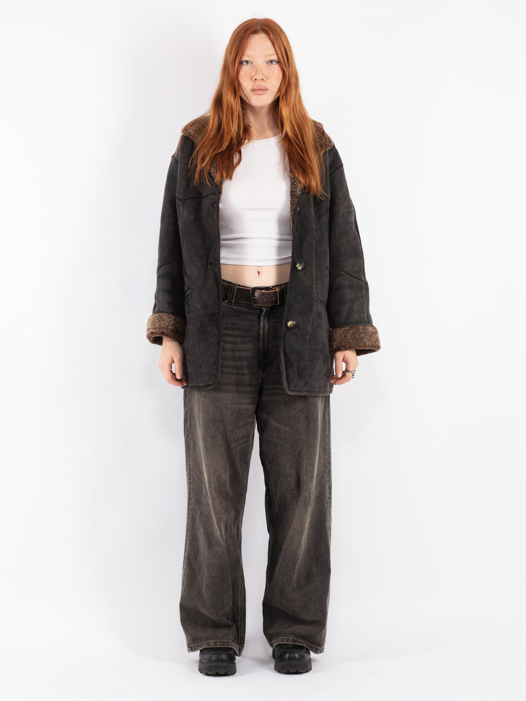 Vintage 80's Women Sheepskin Coat in Black