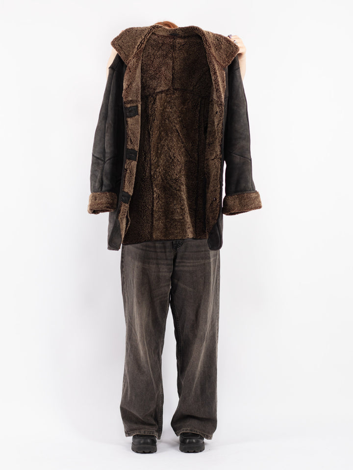 Vintage 80's Women Sheepskin Coat in Black
