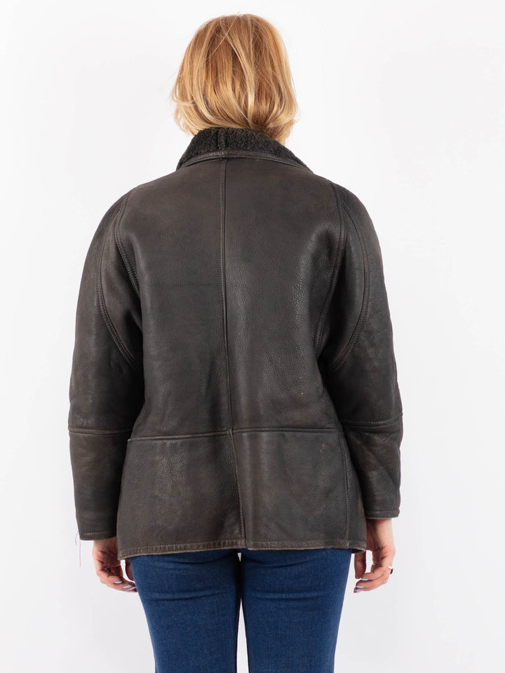 Vintage 80's Women Sheepskin Coat in GrayV9557