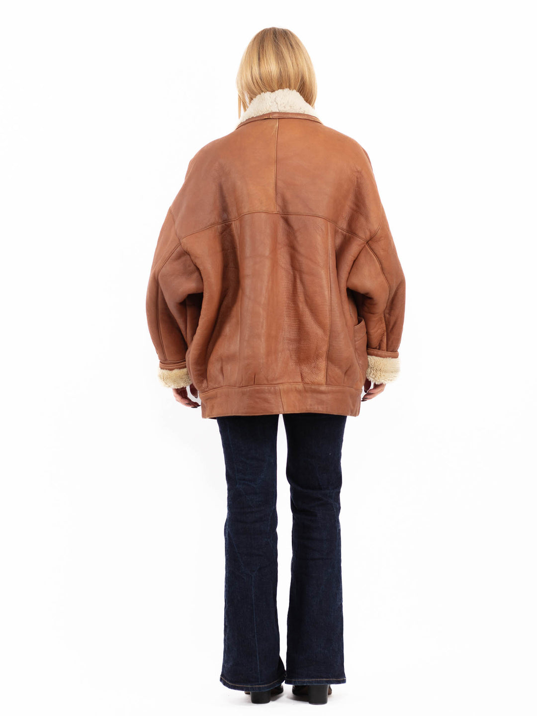 Vintage 80's Women Oversized Sheepskin Coat in Brown