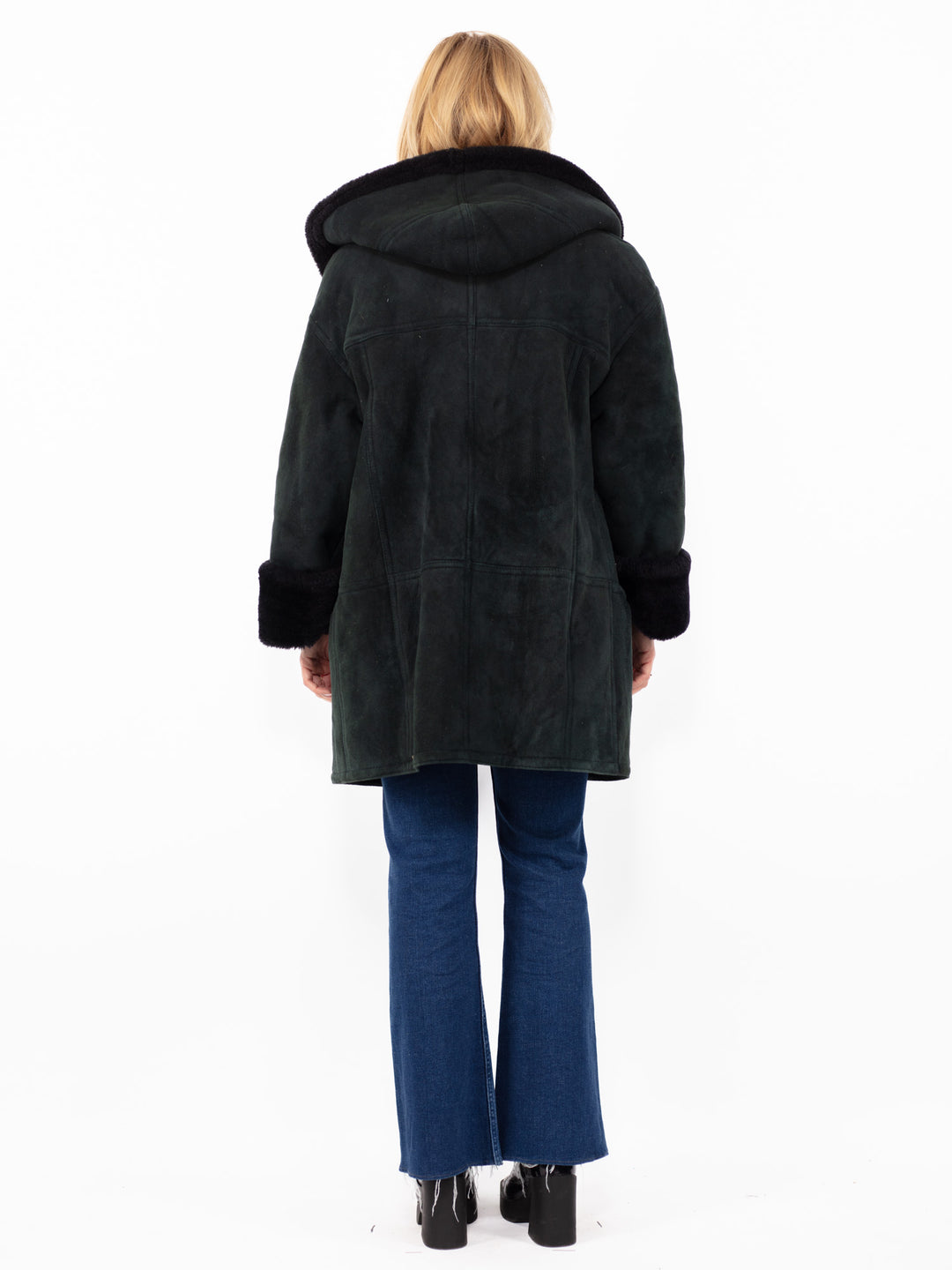 Vintage 80. gadu sieviešu Hide Society aitādas mētelis melnā krāsā