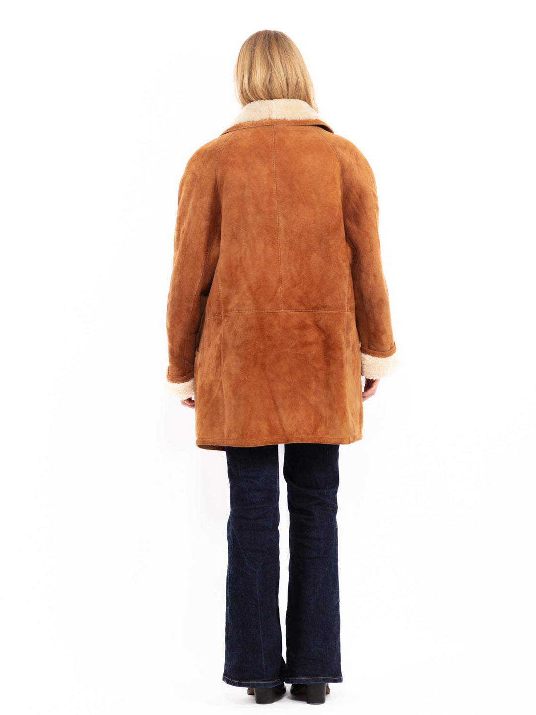 Vintage 80's Women Oversized Sheepskin Coat in Brown