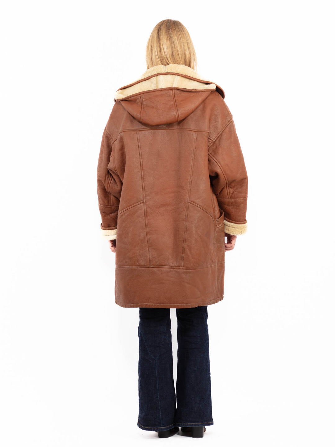 Vintage 80's Women Oversized Sheepskin Coat in Brown