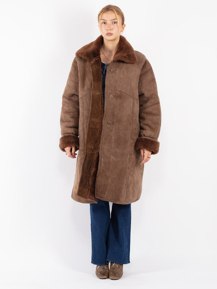 Vintage 80's Men Sheepskin Coat in Brown