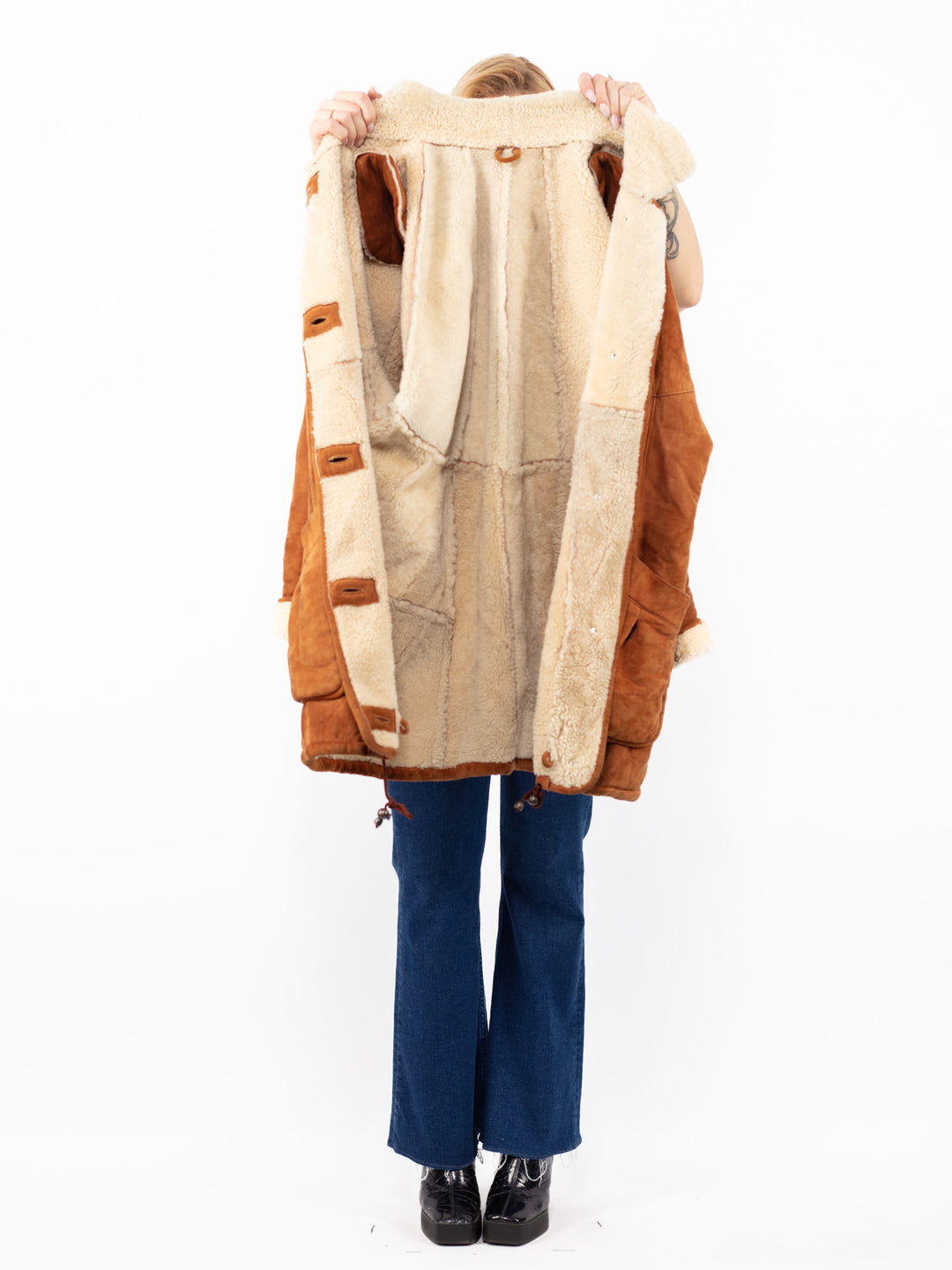 Vintage 80. gadu sieviešu aitādas mētelis brūnā krāsā