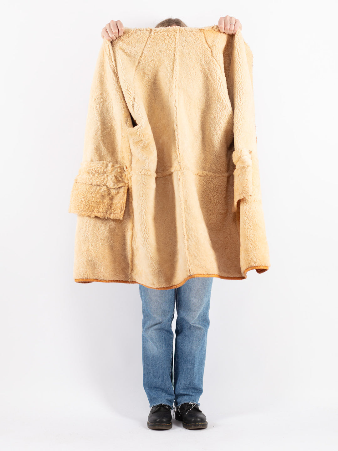Vintage 80's Women Sheepskin Coat in Orange