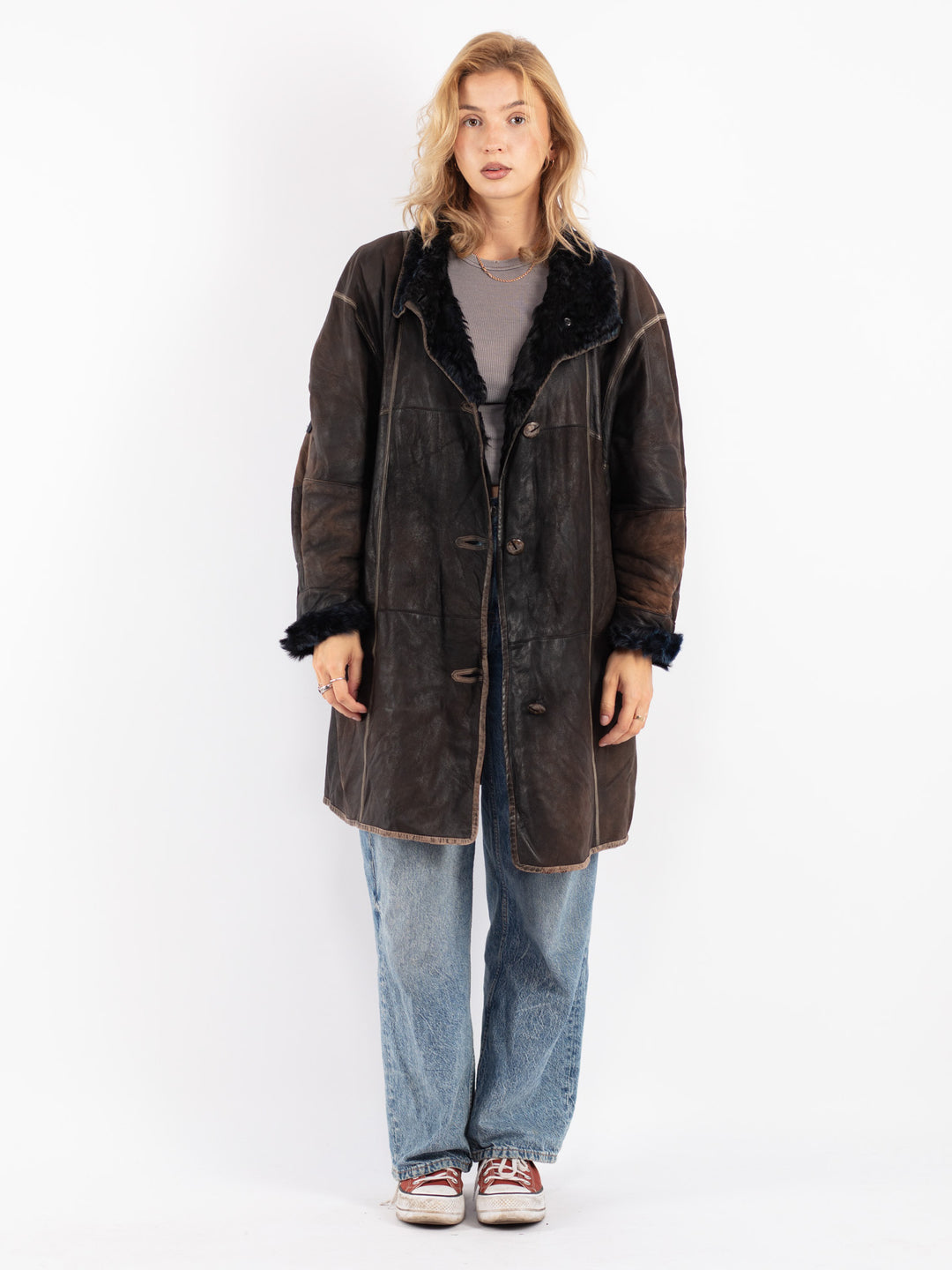 Vintage 80's Women Sheepskin Coat in Brown