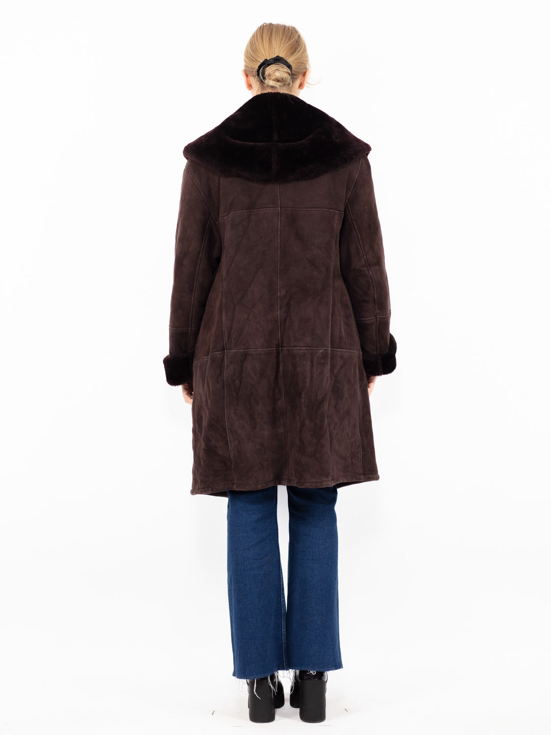 Vintage 80. gadu sieviešu kapuces aitādas mētelis bordo brūnā krāsā