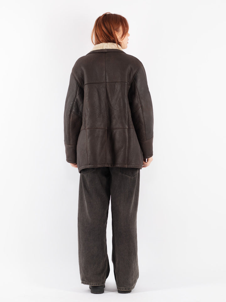 Vintage 90's Women Sheepskin Coat in Brown