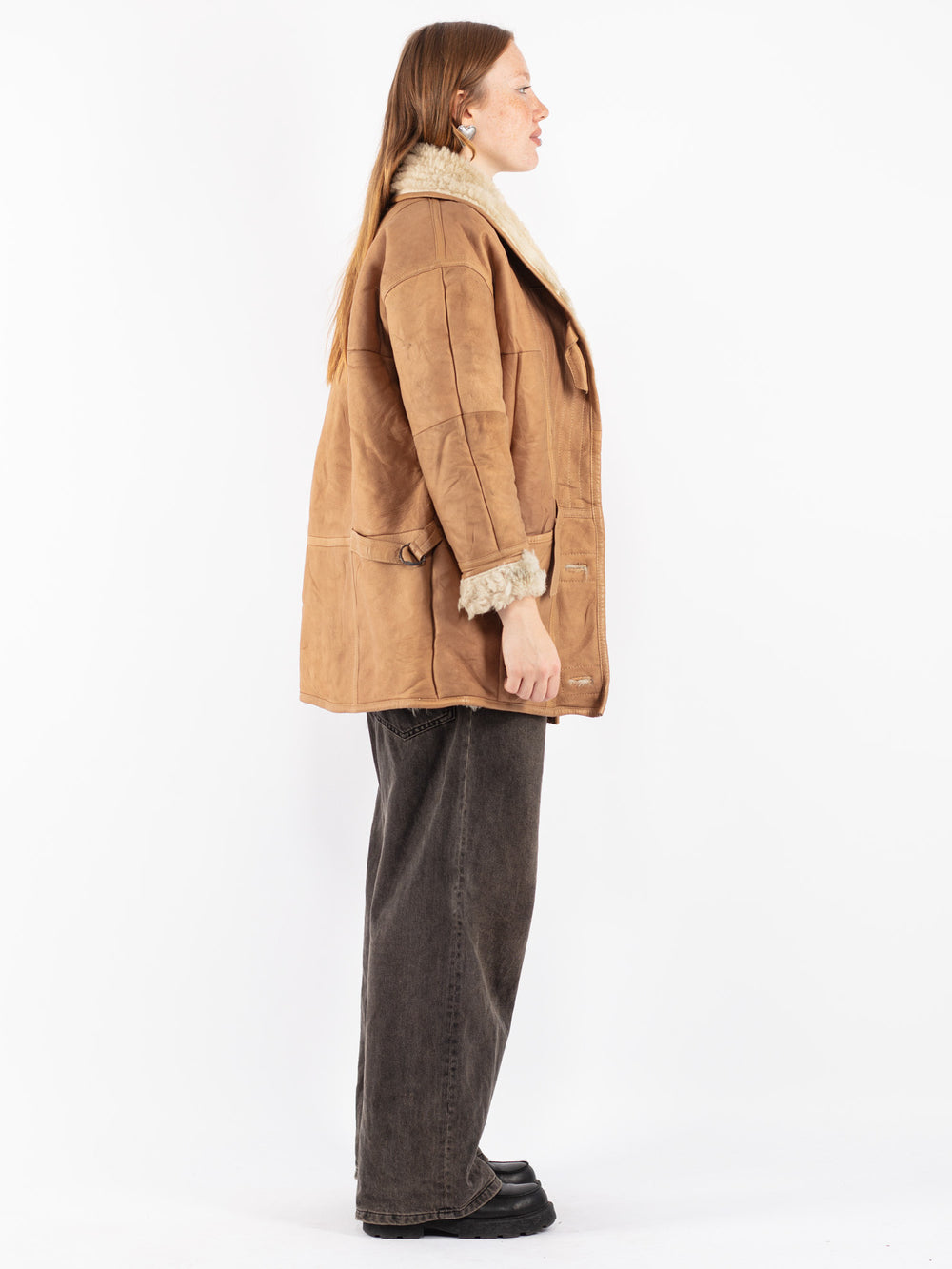 Vintage 80's Women Sheepskin Coat in Beige