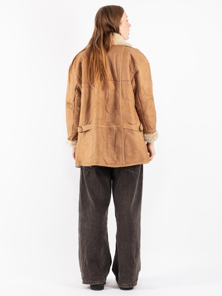 Vintage 80's Women Sheepskin Coat in Beige