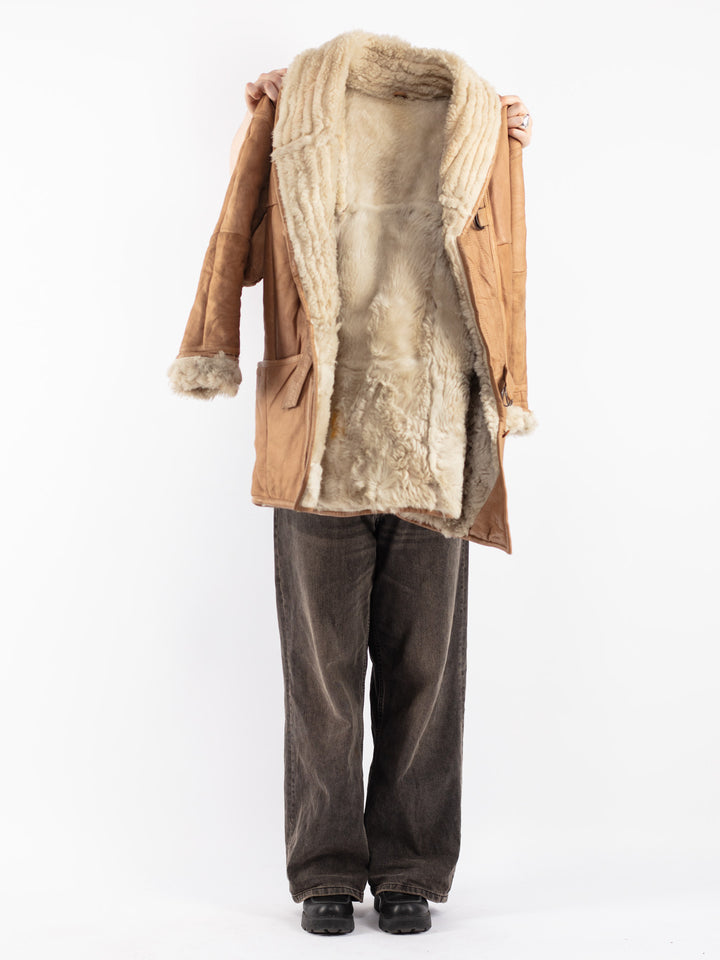 Vintage 80's Women Sheepskin Coat in Beige
