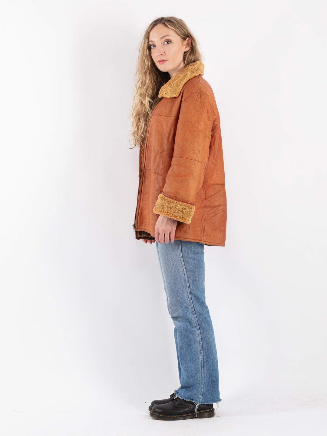 Vintage 90's Women Sheepskin Coat in Orange