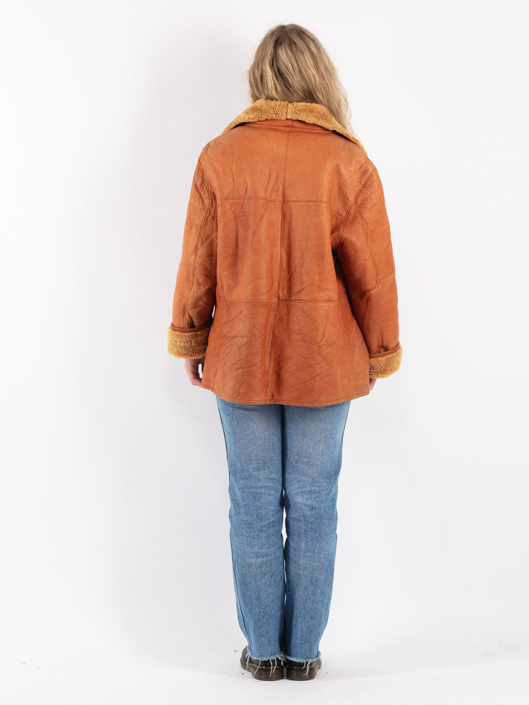 Vintage 90's Women Sheepskin Coat in Orange