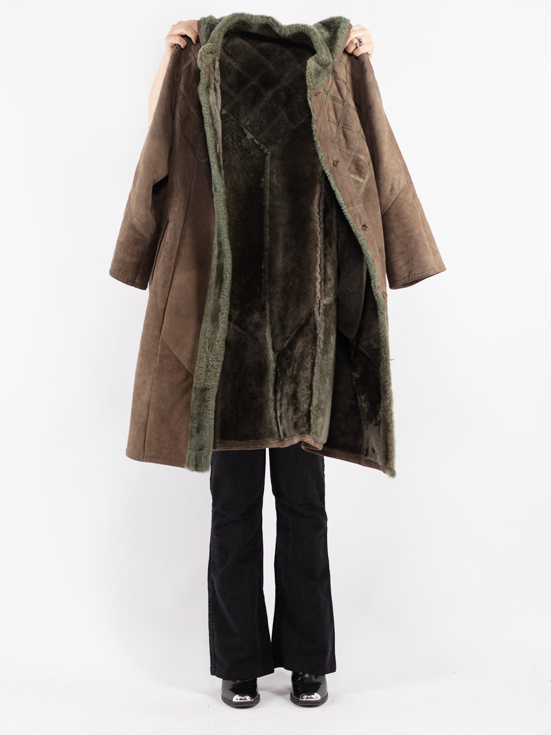Vintage 80's Women Sheepskin Coat in Brown