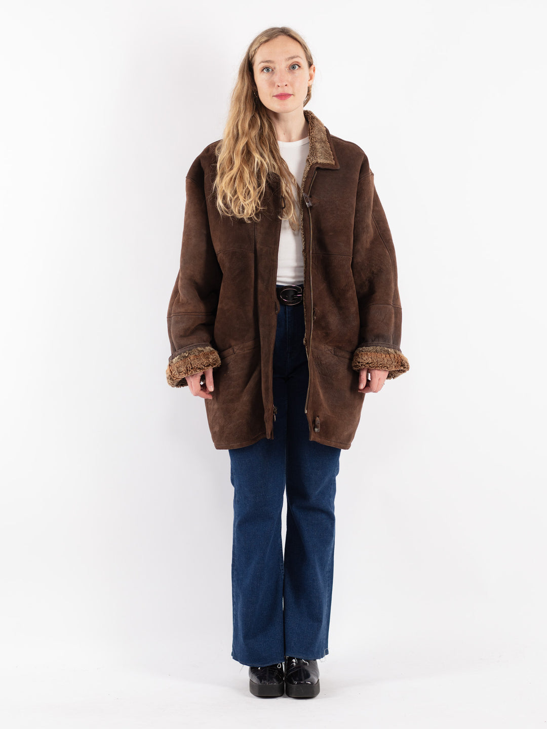 Vintage 80's Women Sheepskin Coat in Brown
