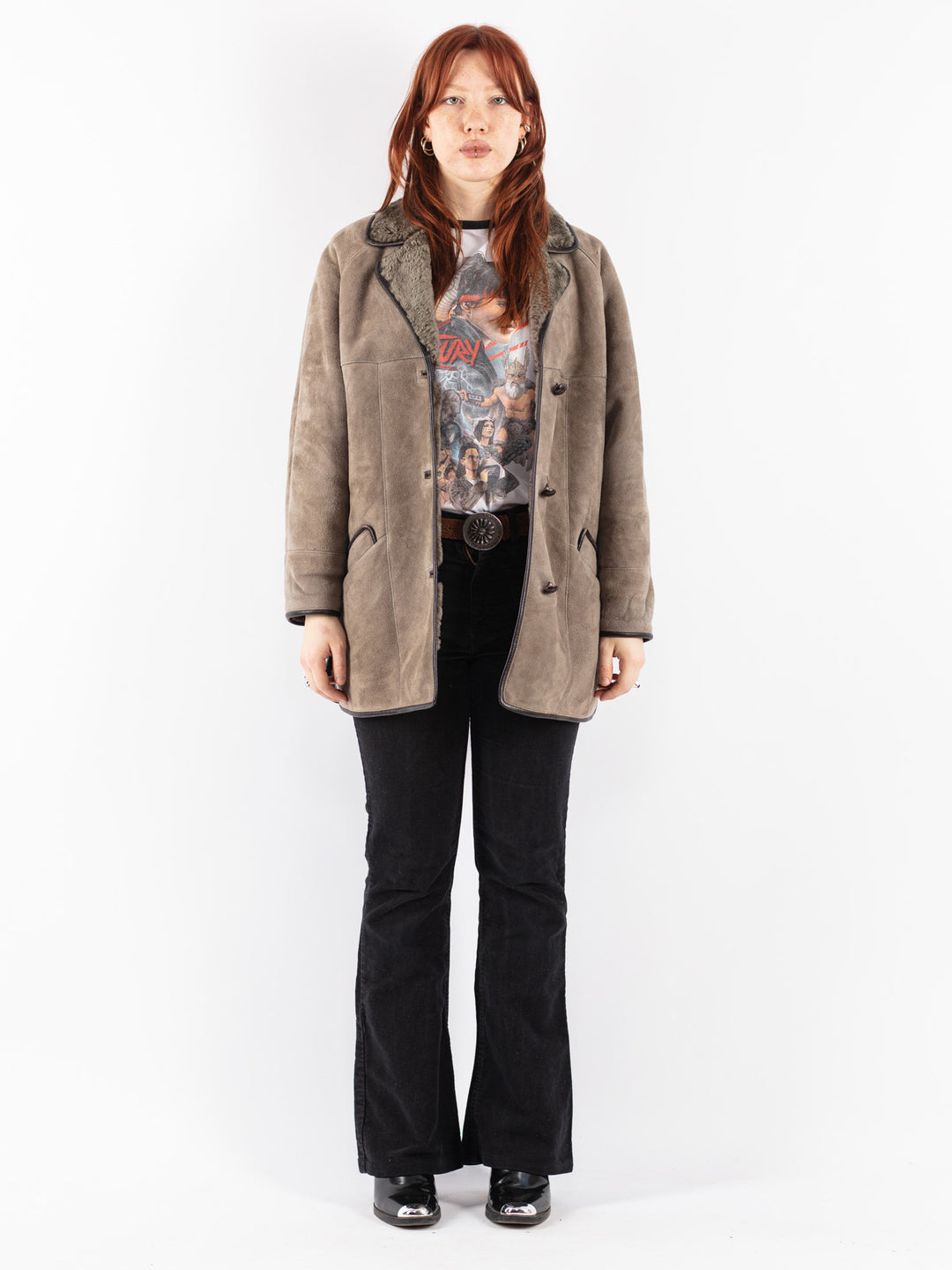 Vintage 80's Women Sheepskin Coat in Beige
