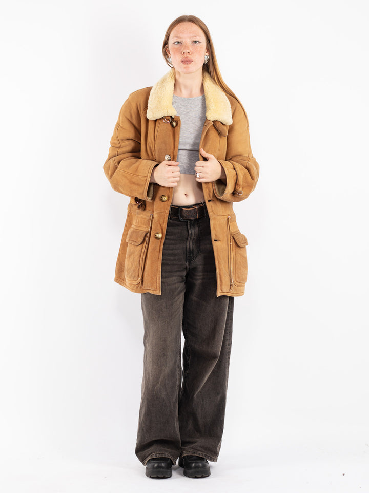 Vintage 80's Women Sheepskin Coat in Brown