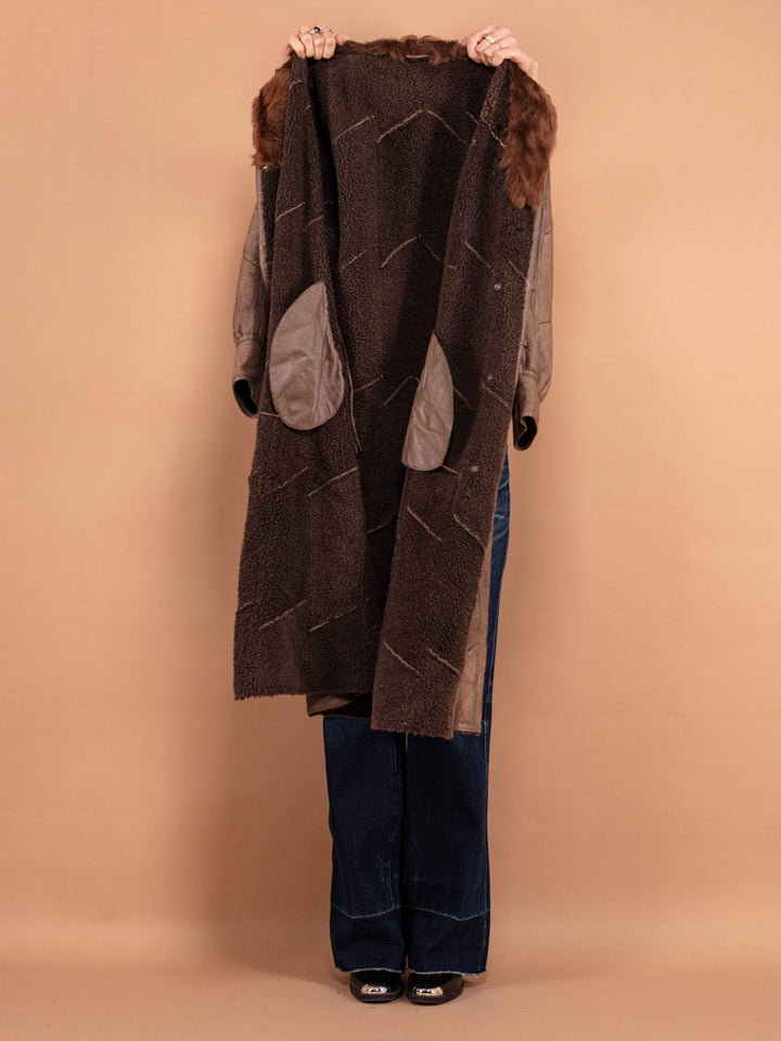 Vintage 80's Women Sheepskin Leather Coat in Clay Brown - NorthernGrip
