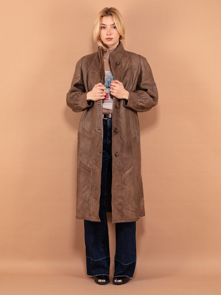 Vintage 80's Women Sheepskin Leather Coat in Clay Brown - NorthernGrip