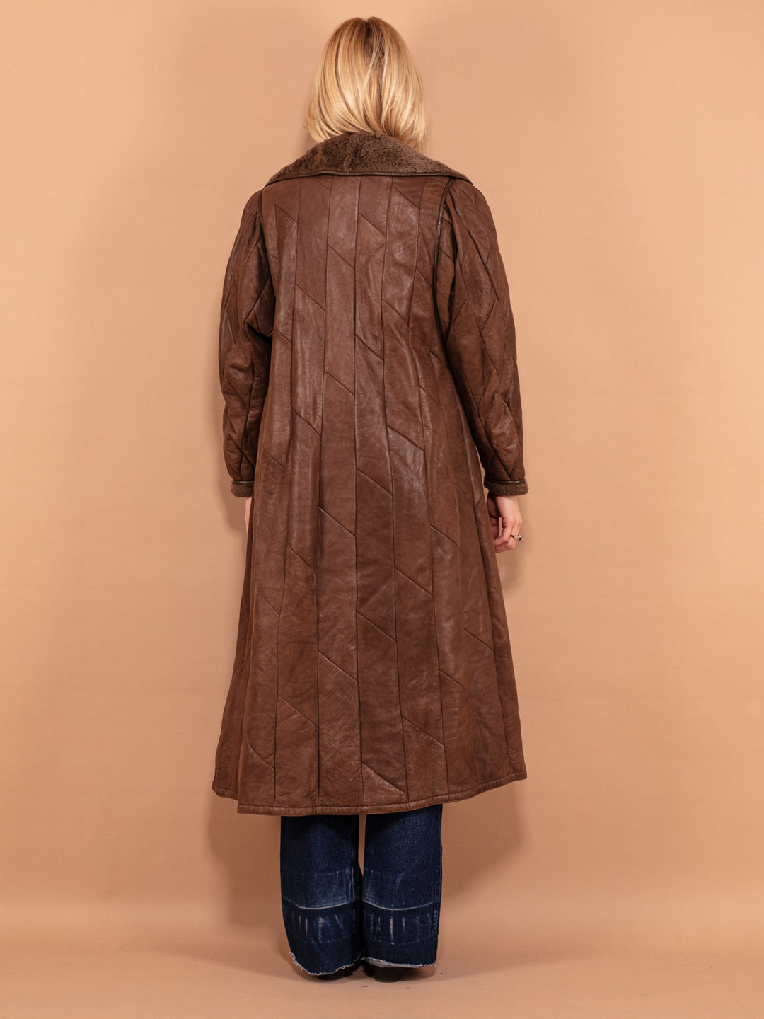 Vintage 80's Women Sheepskin Maxi Coat in Brown - NorthernGrip