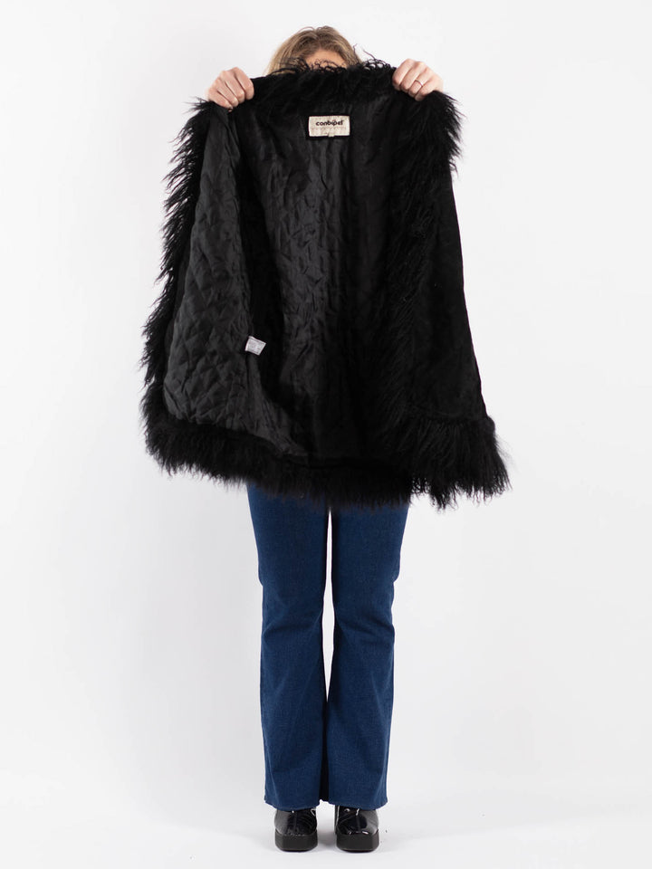 Vintage 80's Women Suede Coat in Black