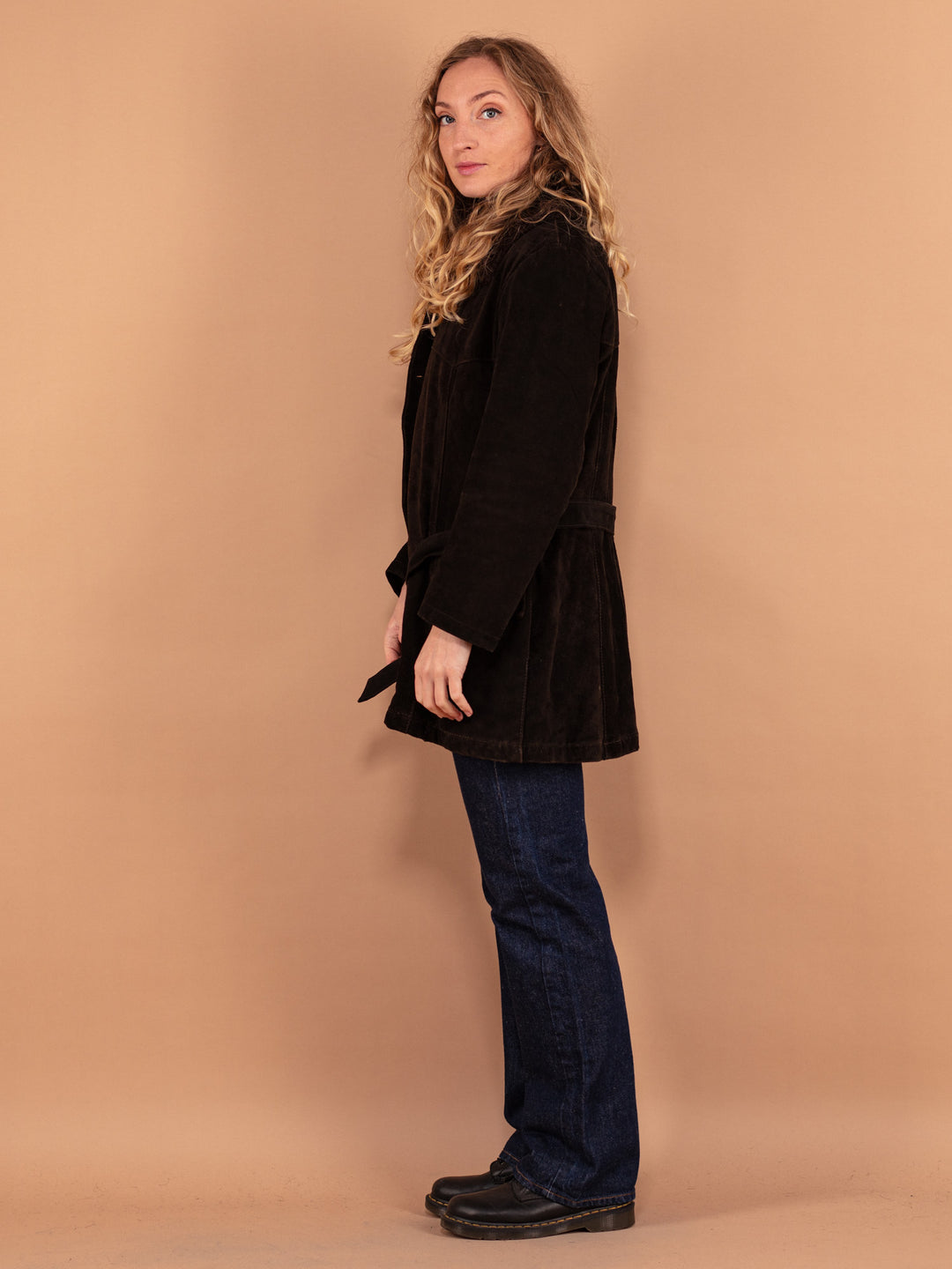 Vintage 80's Women Belted Suede Jacket in Brown - NorthernGrip