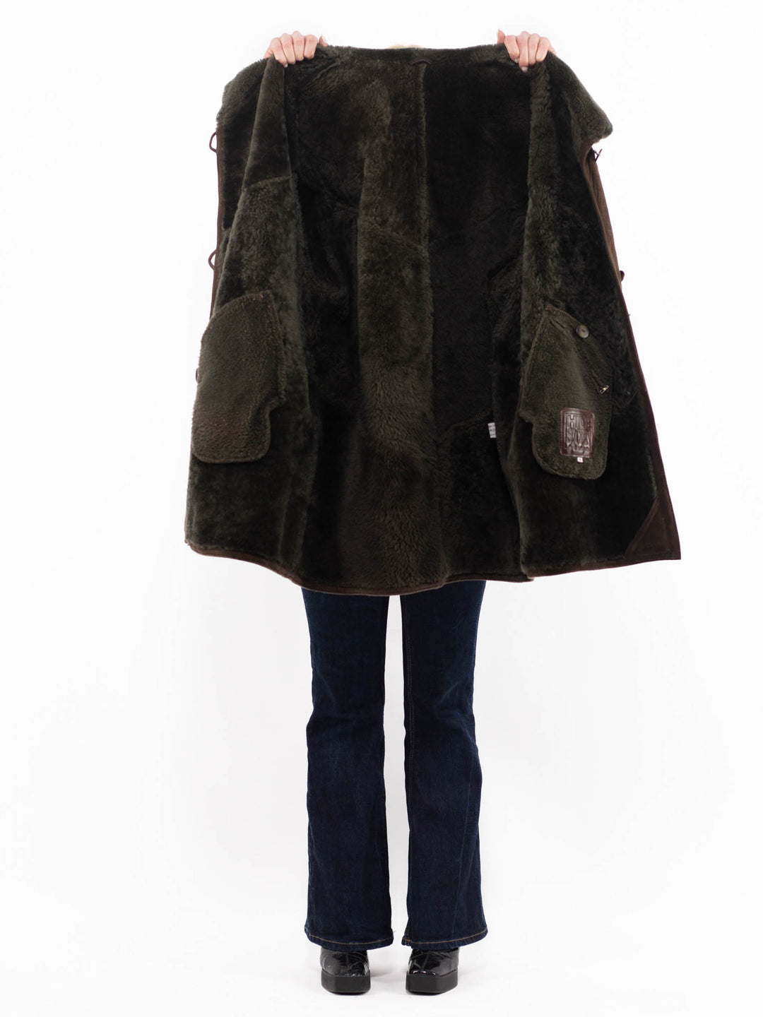 Vintage 90's Women Sheepskin Shearling Coat in BrownA1133