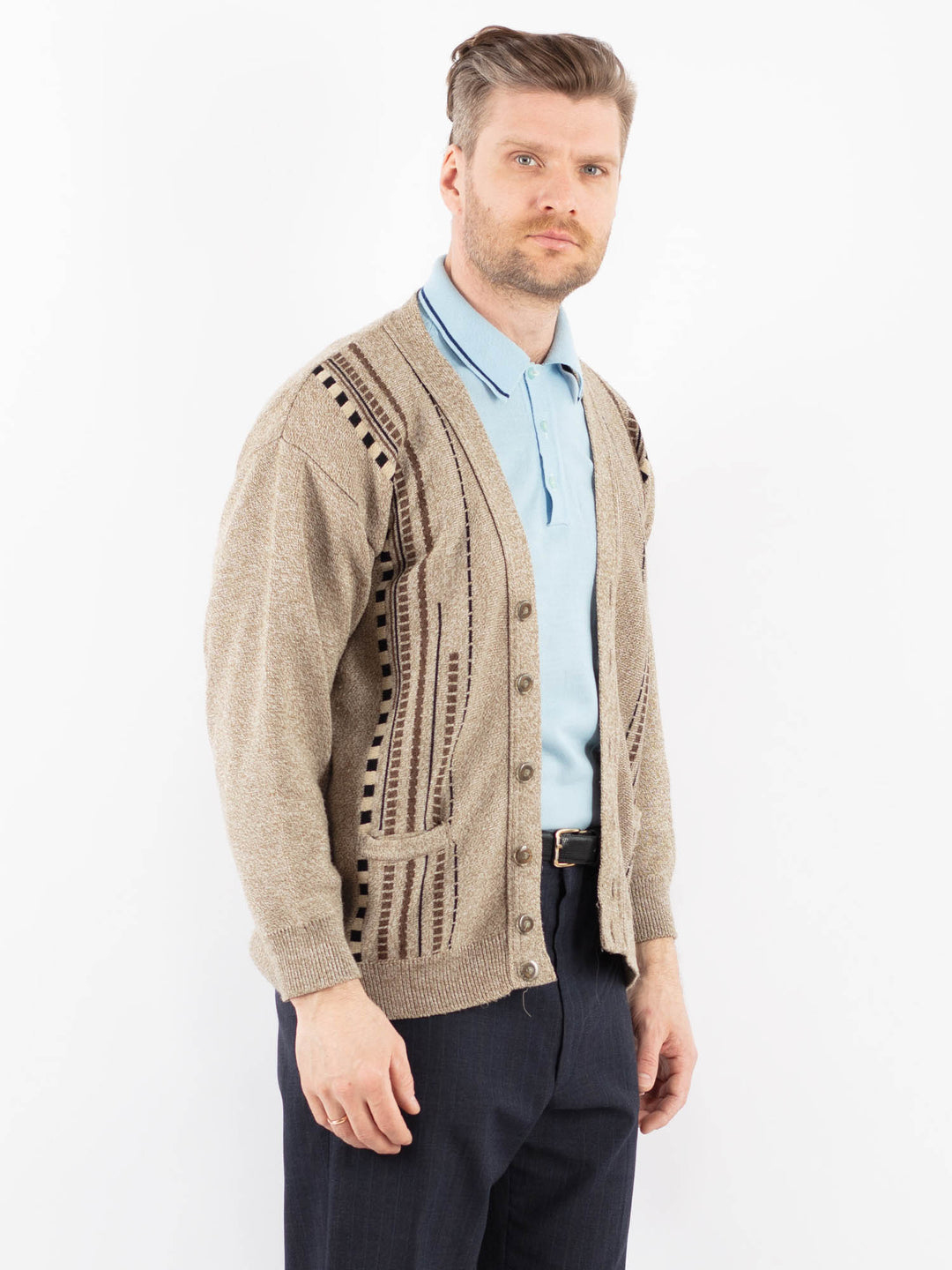 Vintage 90's Men Cardigan in Beige Z1396