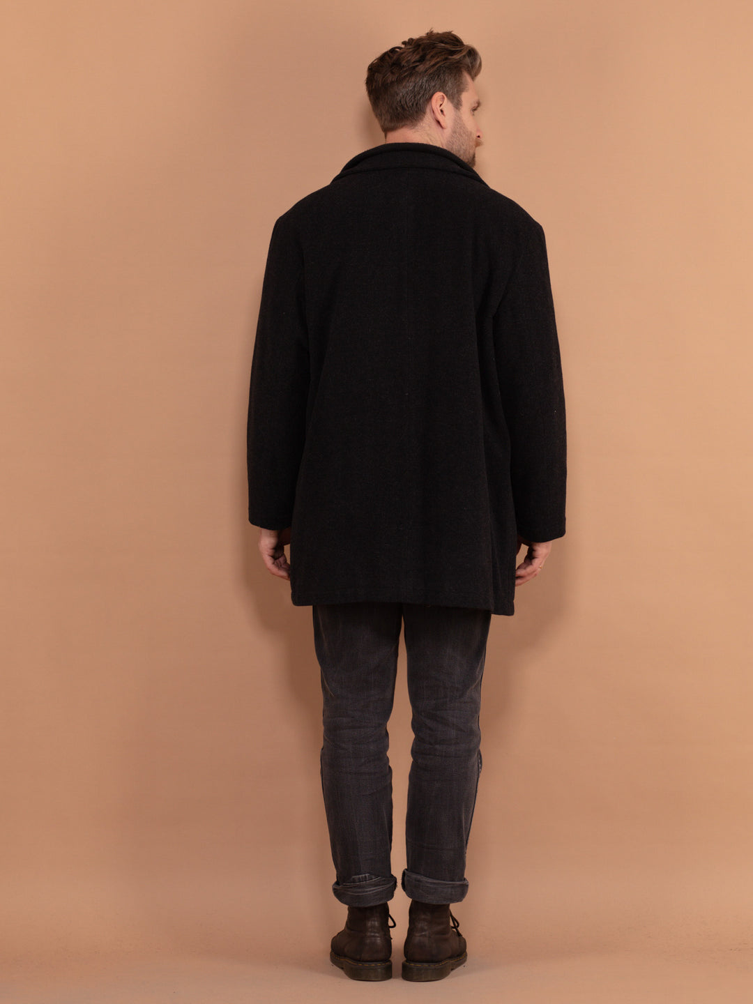 Vintage 90's Men Cashmere Wool Blend Coat in Dark Gray - NorthernGrip