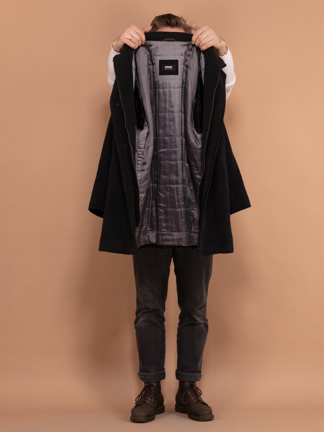 Vintage 90's Men Cashmere Wool Blend Coat in Dark Gray - NorthernGrip