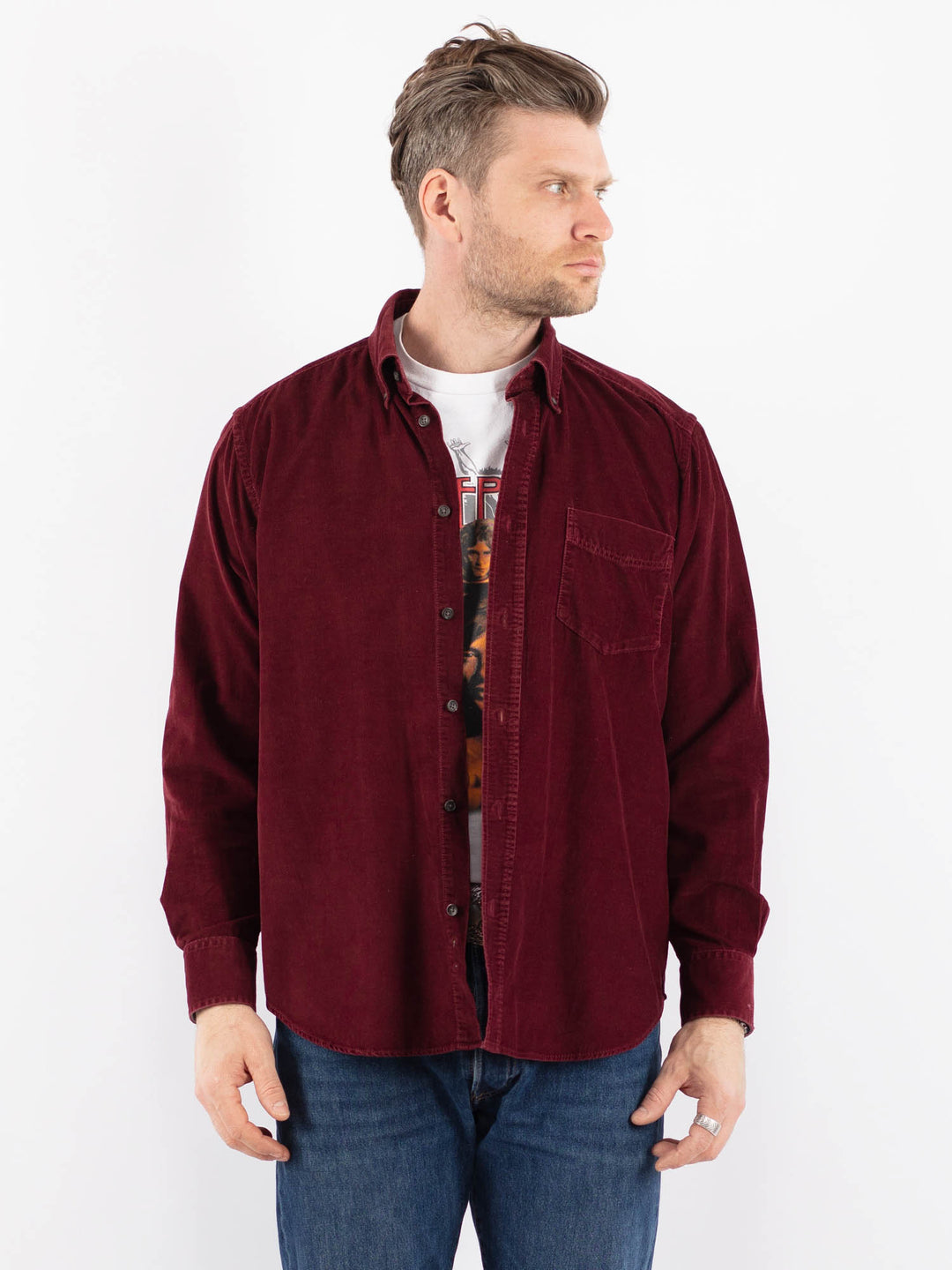 Vintage 90's Men Corduroy Shirt in RedZ1480
