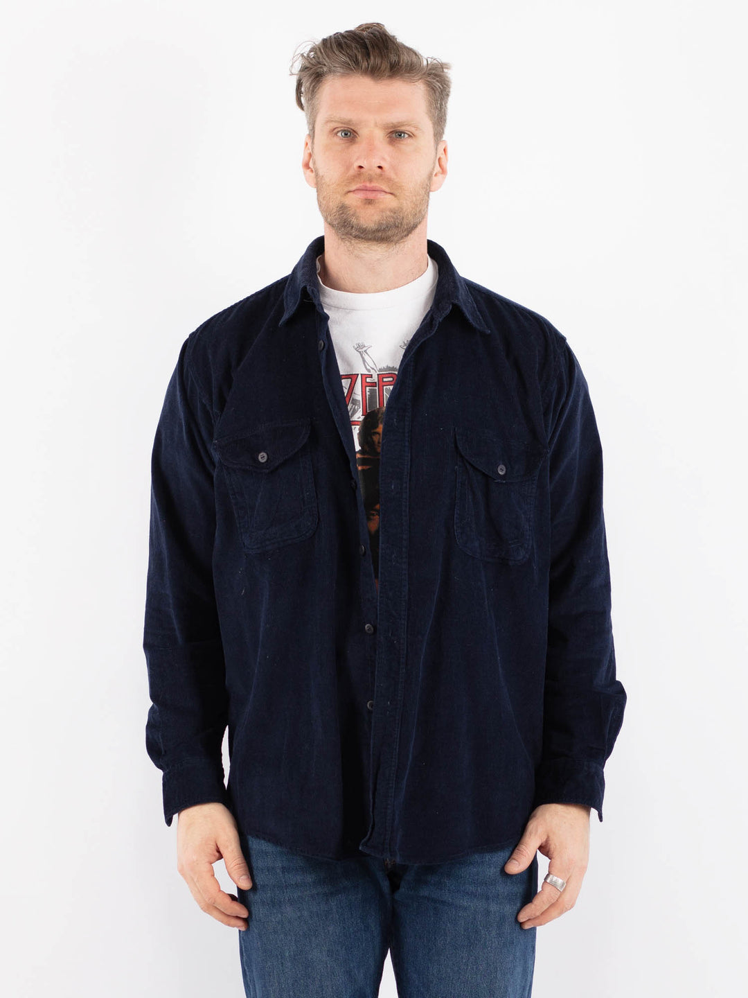Vintage 90's Men Corduroy Shirt in BlueZ1491