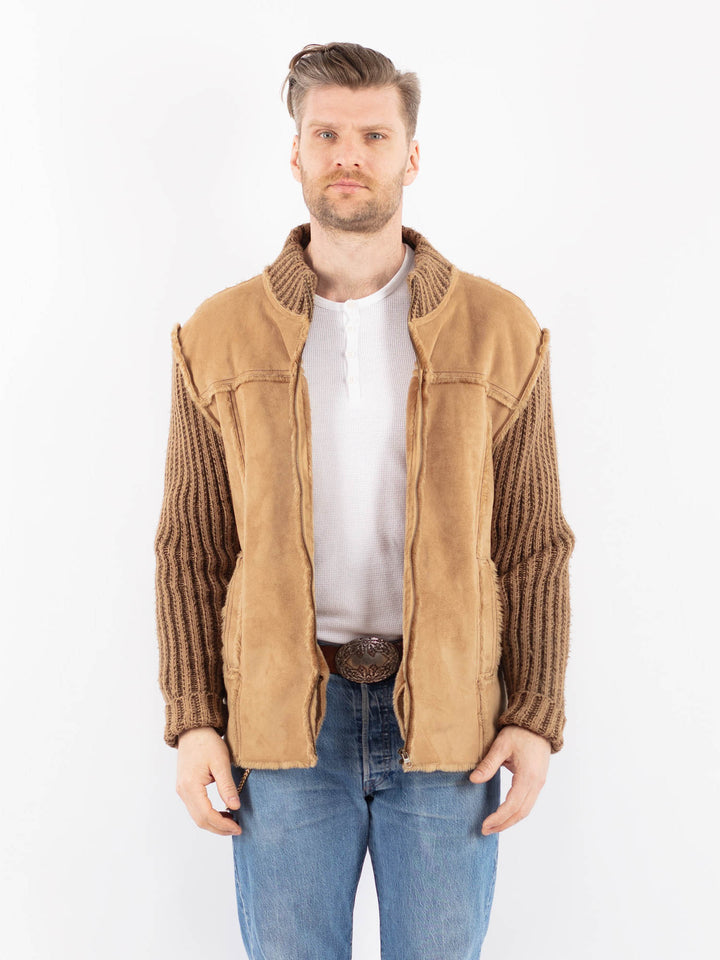 Vintage 90's Men Faux Sheepskin Jacket in BeigeZ1444