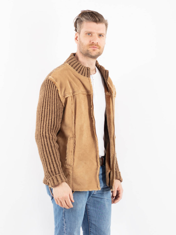 Vintage 90's Men Faux Sheepskin Jacket in BeigeZ1444